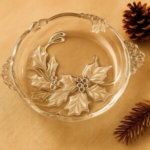 Mikasa Crystal Holly Berry Bowl Vintage Holiday Candy Dish Decor